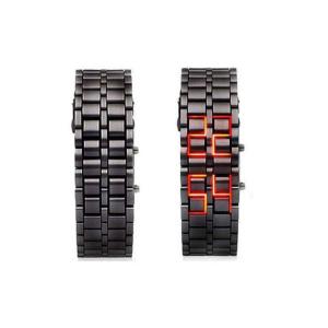 Fashion Front Full Metal Digital Lava Led Wrist Watch- Black